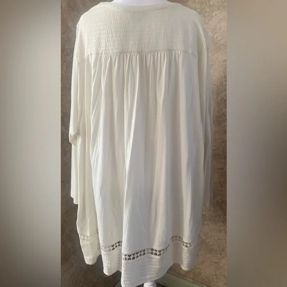 Lucky Brand Women’s Tunic Size 3X Ivory Crochet Trim Relaxed Blouse Prairie - Picture 2 of 7
